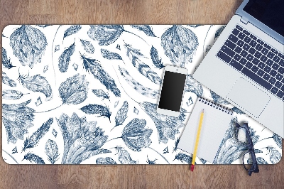 Full desk pad blue leaves