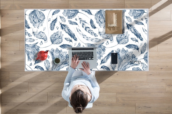 Full desk pad blue leaves