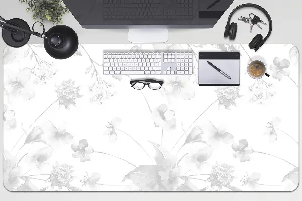 Large desk pad PVC protector gray flowers
