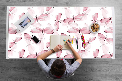 Large desk pad PVC protector pink dragonfly