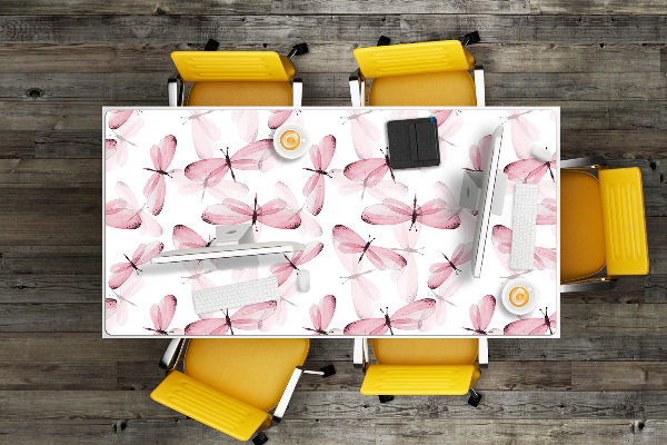 Large desk pad PVC protector pink dragonfly