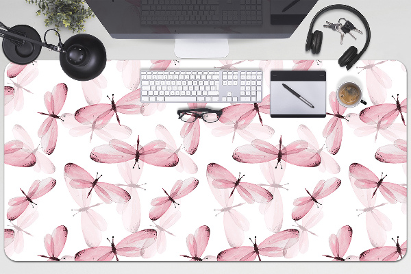 Large desk pad PVC protector pink dragonfly
