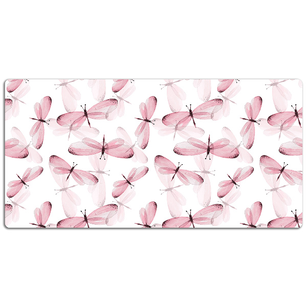 Large desk pad PVC protector pink dragonfly