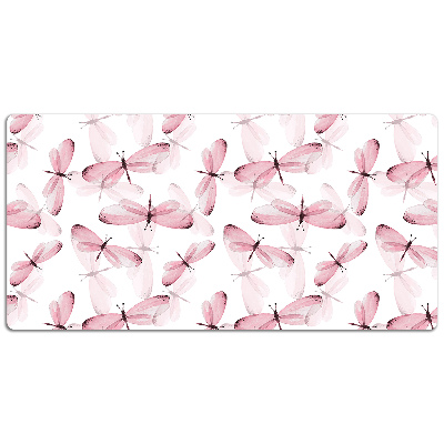 Large desk pad PVC protector pink dragonfly