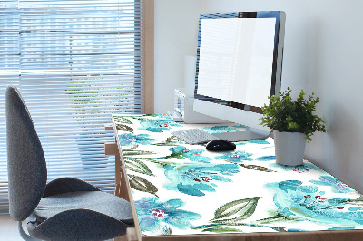 Full desk protector turquoise flowers