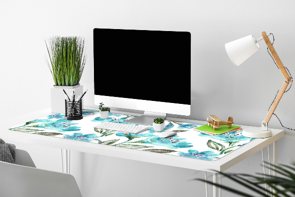 Full desk protector turquoise flowers