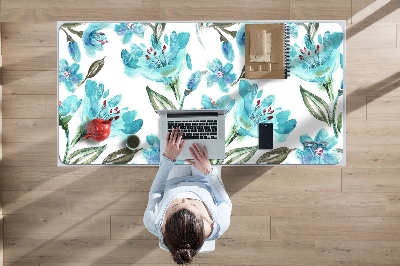 Full desk protector turquoise flowers