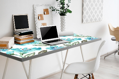 Full desk protector turquoise flowers