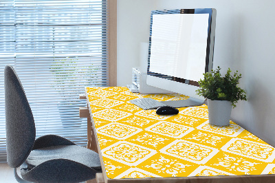 Full desk protector Yellow and white pattern
