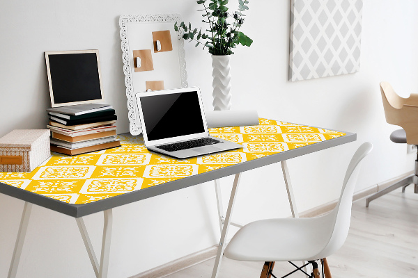 Full desk protector Yellow and white pattern