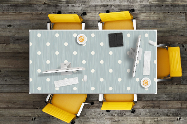 Large desk mat table protector white dots