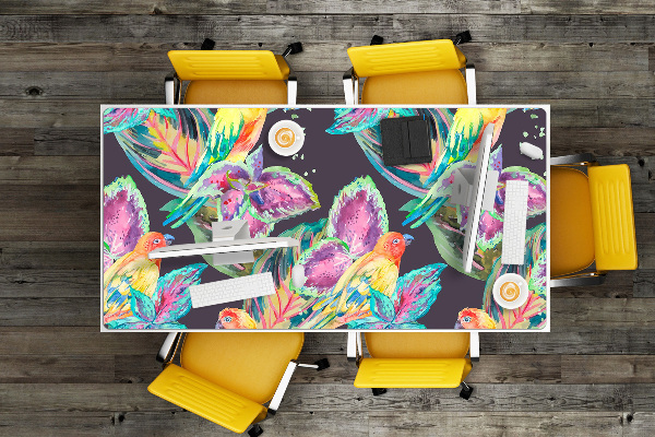 Large desk mat table protector colorful parrots