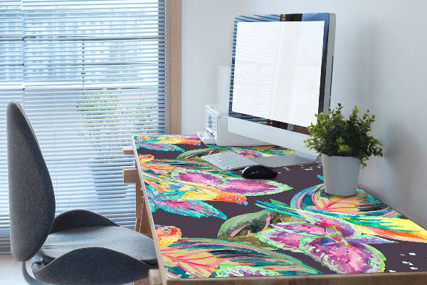 Large desk mat table protector colorful parrots