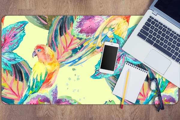 Large desk mat table protector colorful parrots