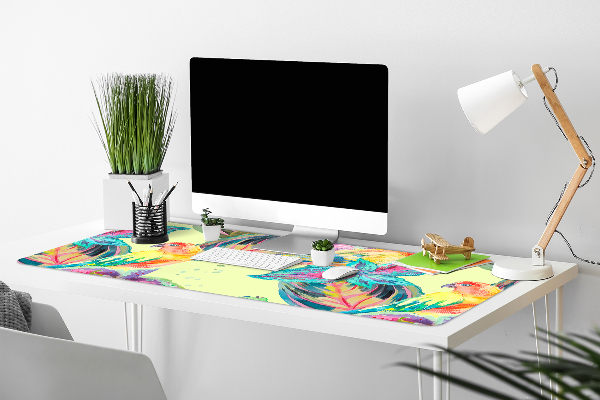 Large desk mat table protector colorful parrots