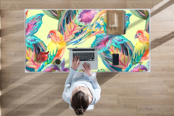 Large desk mat table protector colorful parrots