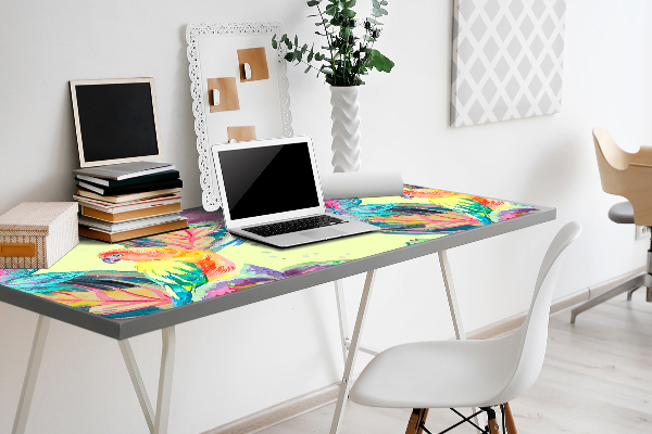 Large desk mat table protector colorful parrots