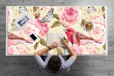 Desk mat Birds flowers butterflies