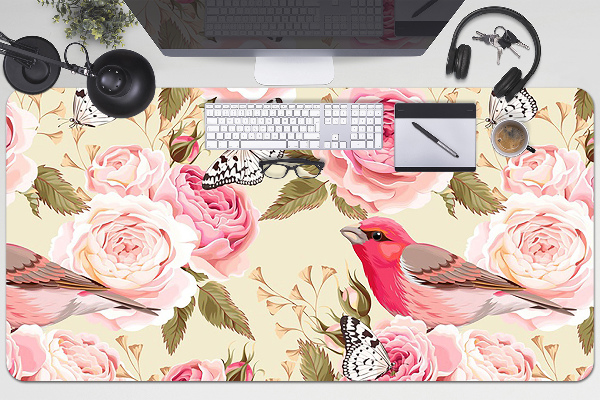 Desk mat Birds flowers butterflies