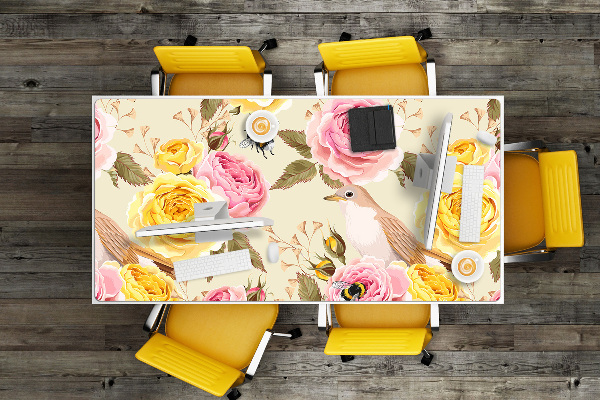 Large desk pad PVC protector Birds and Roses