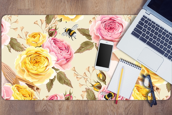 Large desk pad PVC protector Birds and Roses