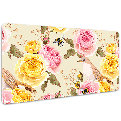 Large desk pad PVC protector Birds and Roses