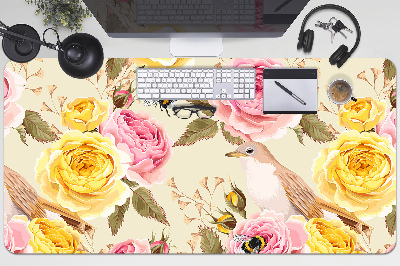 Large desk pad PVC protector Birds and Roses