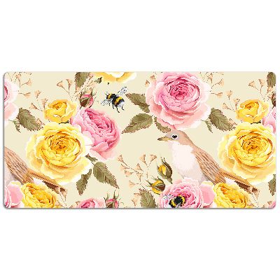 Large desk pad PVC protector Birds and Roses