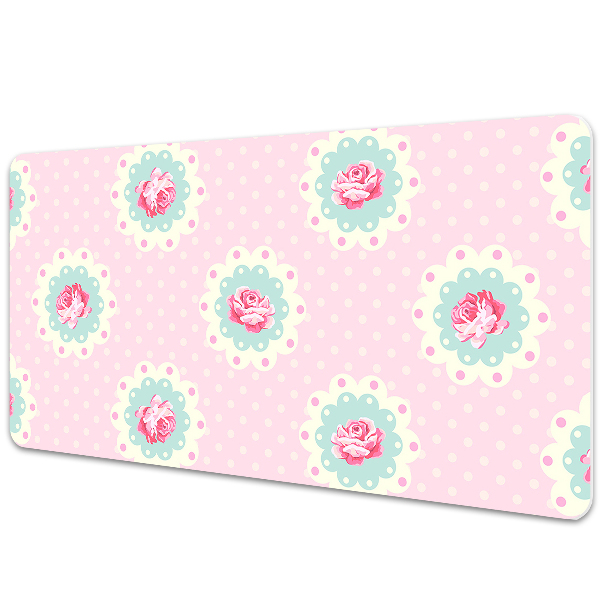 Large desk mat table protector Roses and Dots