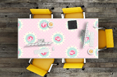 Large desk mat table protector Roses and Dots