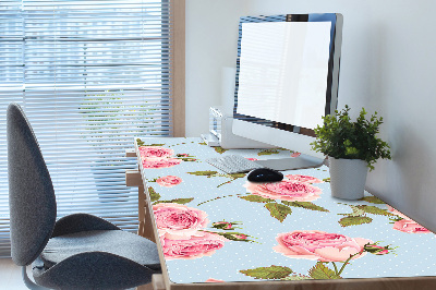 Large desk mat table protector Roses with leaves