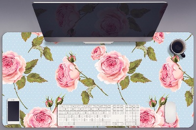 Large desk mat table protector Roses with leaves
