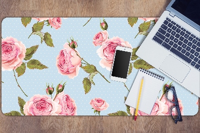 Large desk mat table protector Roses with leaves