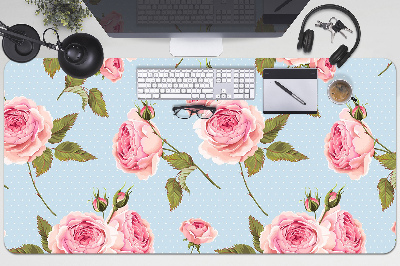 Large desk mat table protector Roses with leaves