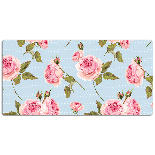 Large desk mat table protector Roses with leaves