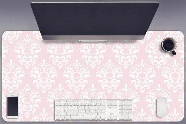 Large desk mat table protector pink Damask