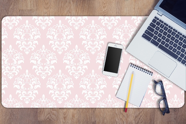 Large desk mat table protector pink Damask