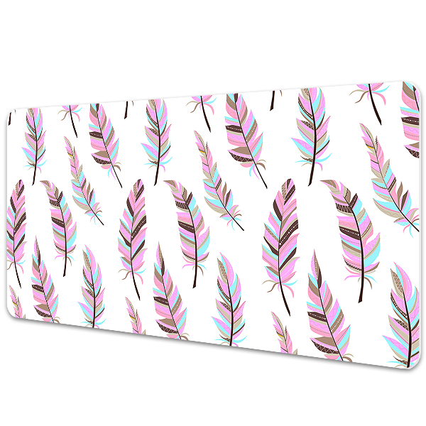 Large desk pad PVC protector pink feathers