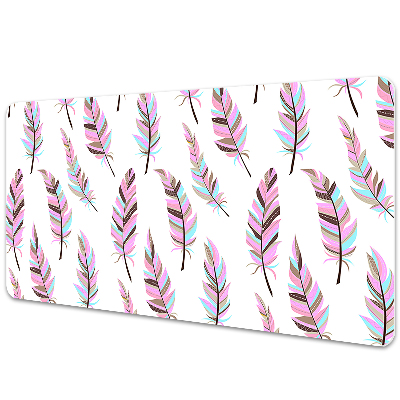 Large desk pad PVC protector pink feathers