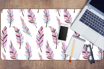 Large desk pad PVC protector pink feathers