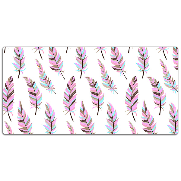 Large desk pad PVC protector pink feathers