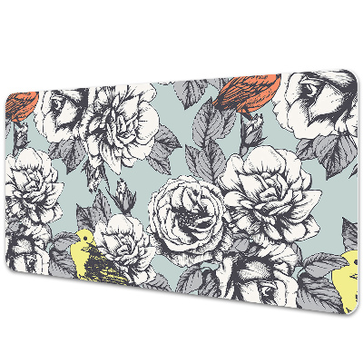 Large desk pad PVC protector Roses and birds