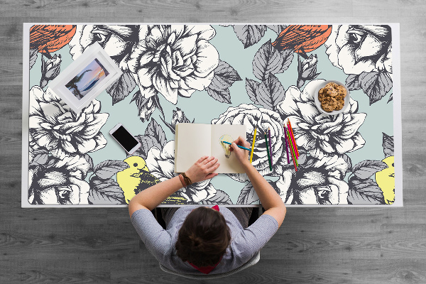 Large desk pad PVC protector Roses and birds