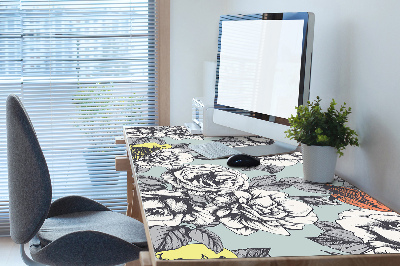 Large desk pad PVC protector Roses and birds