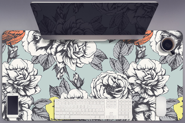 Large desk pad PVC protector Roses and birds