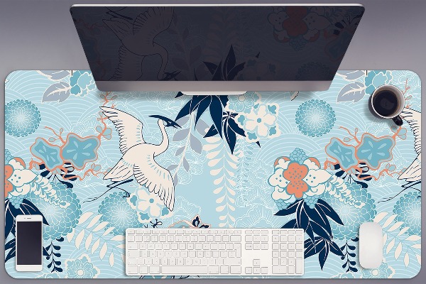 Full desk mat Crane and flowers