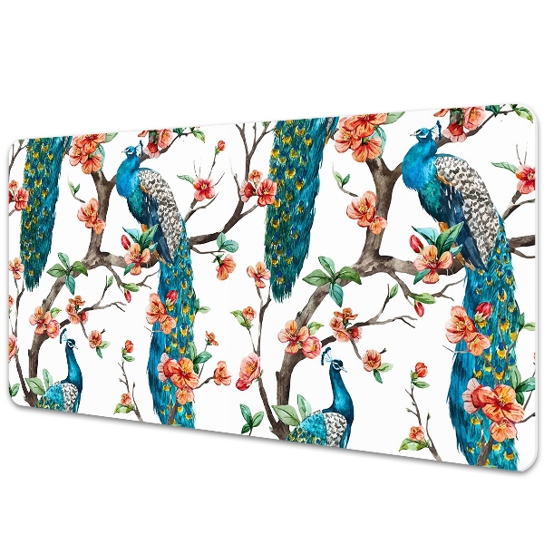 Large desk pad PVC protector colorful peacock