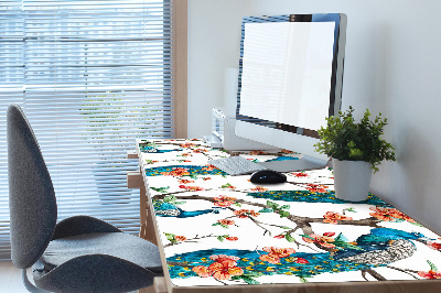 Large desk pad PVC protector colorful peacock