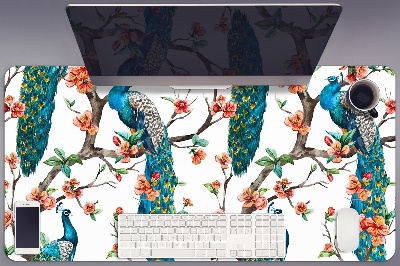 Large desk pad PVC protector colorful peacock