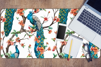 Large desk pad PVC protector colorful peacock